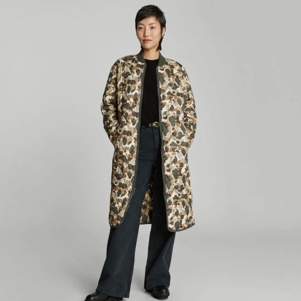 NEW NWT Everlane THE RENEW LONG LINER Puffer Coat Jacket Camo Women’s Size S